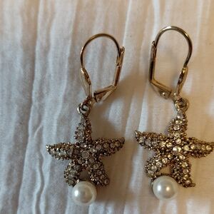 Starfish Pearl Drop Earrings Goldtone